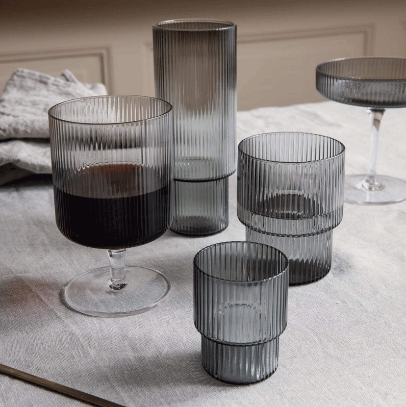 Ferm Living Ripple Wine Glasses - Smoked Set of 2