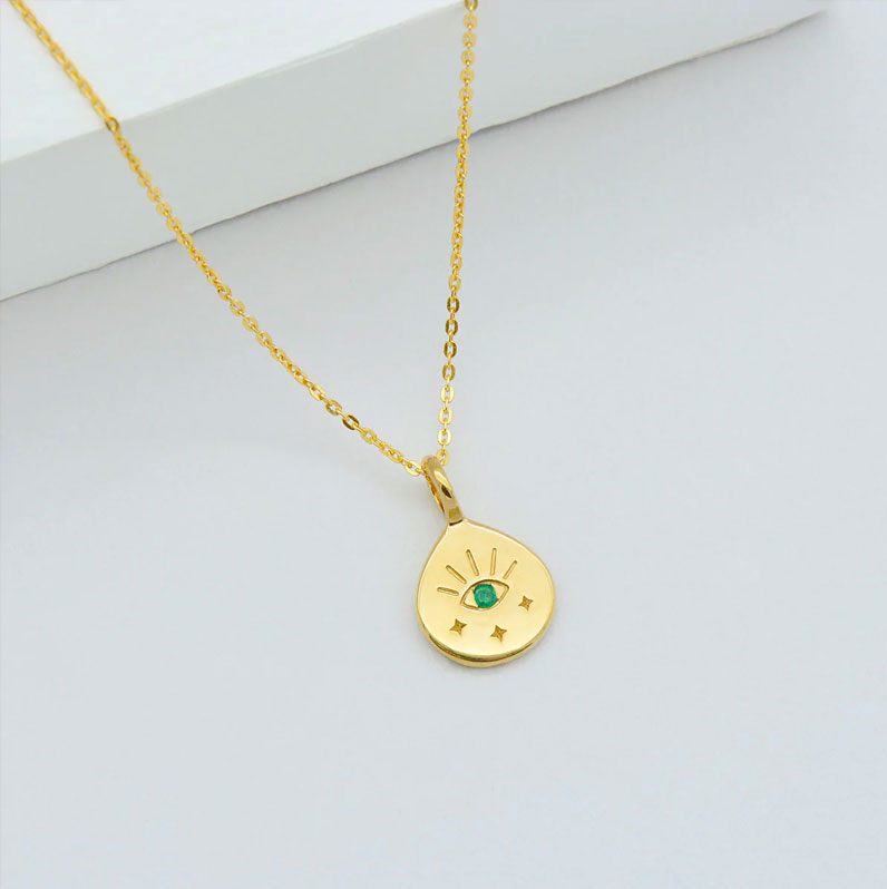 Linda Tahija Protection Necklace - Gold/Emerald