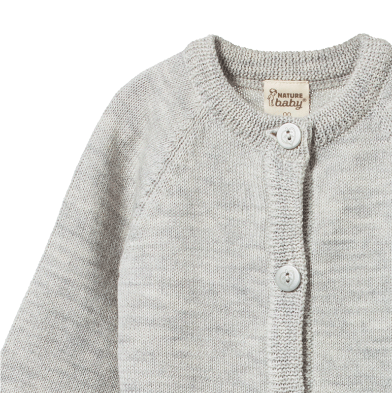 Nature Baby Merino Knit Cardigan Light Grey Marl Moi on George