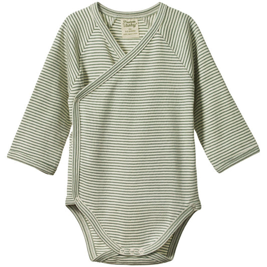 Nature Baby Long Sleeve Kimono Bodysuit - Nettle Pinstripe Print