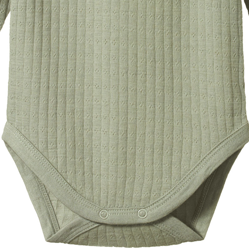Nature Baby Merino Long Sleeve Bodysuit Pointelle - Seedling