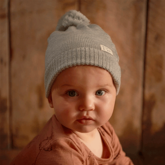 Nature Baby Alpine Pom Pom Beanie - Light Grey Marl